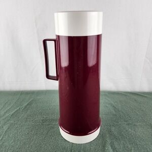 Thermos Vintage Vacuum Bottle Maroon 1 Quart Retro 1980s Travel Mug